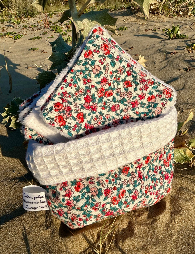 Panière en tissu et ses 10 lingettes lavables