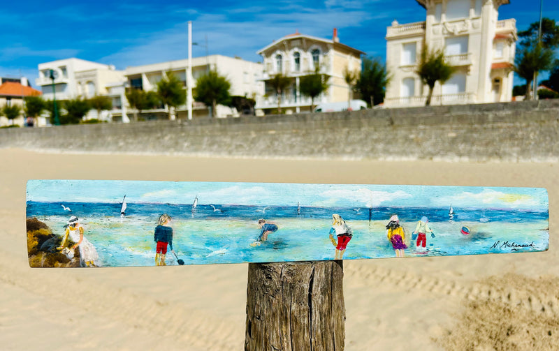 Peinture sur 1/2 douelle - "Scène de plage"