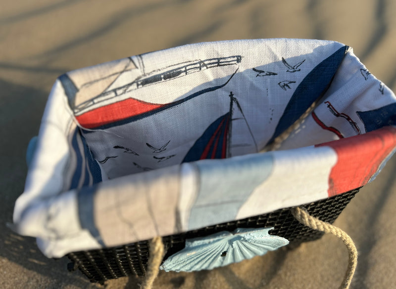 Petit panier en poche ostréicole, avec habillage tissu