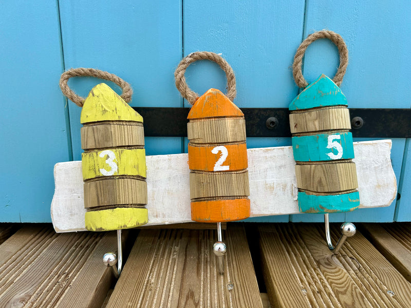 Patère murale en bois - Style bord de mer - 2 à 4 crochets métalliques