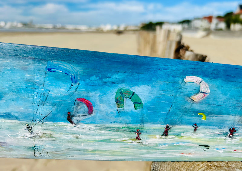 Peinture sur 1/2 douelle -  Kitesurf sur l’Atlantique