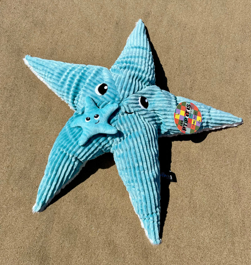 Peluche étoile de mer "Wahou" maman et son bébé bleu aqua