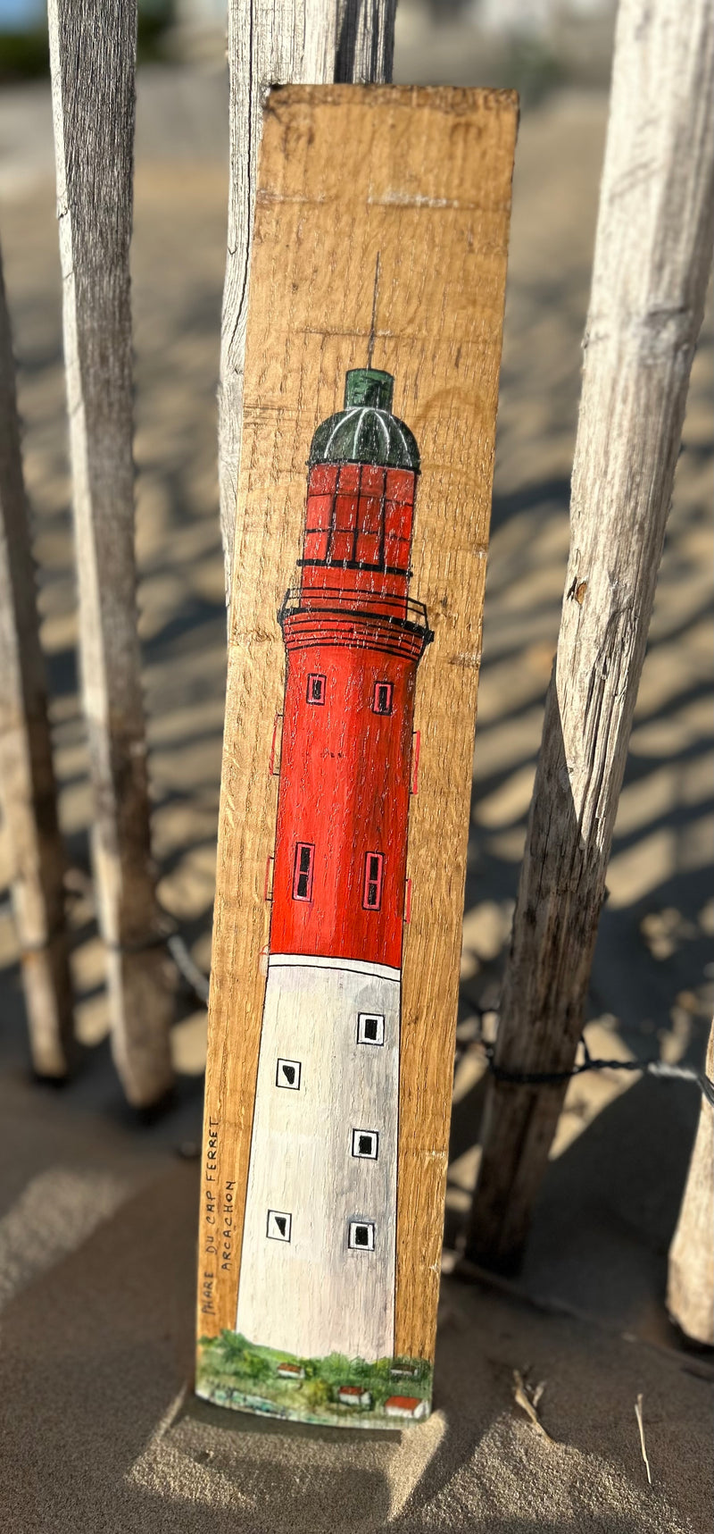 Peinture originales sur 1/2 douelle de barrique - "les phares de l'Atlantique"