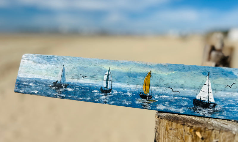 Peinture sur 1/2 douelle - voiliers