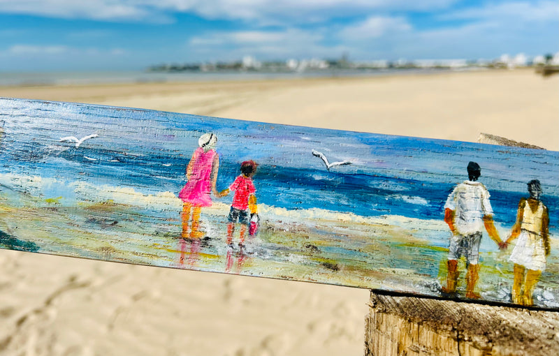Peinture sur 1/2 douelle - "Scène de plage"