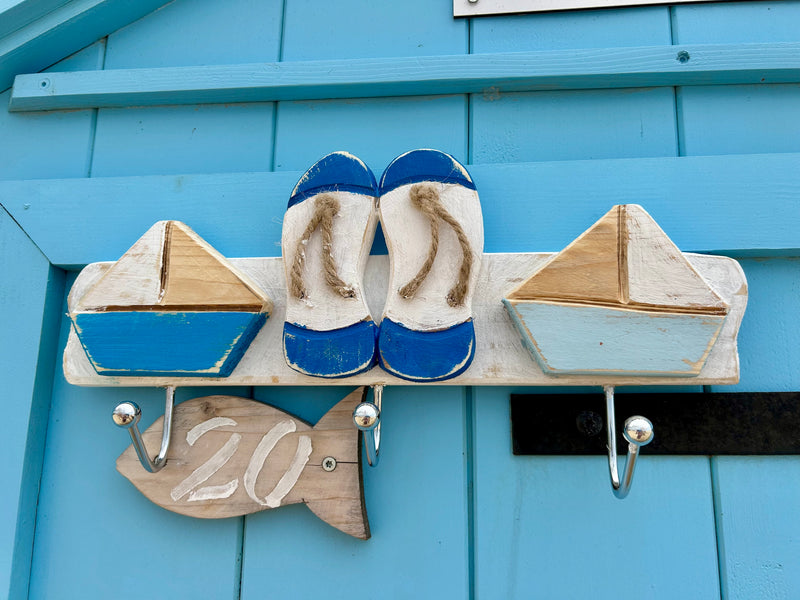 Patère murale en bois - Style bord de mer - 2 à 4 crochets métalliques
