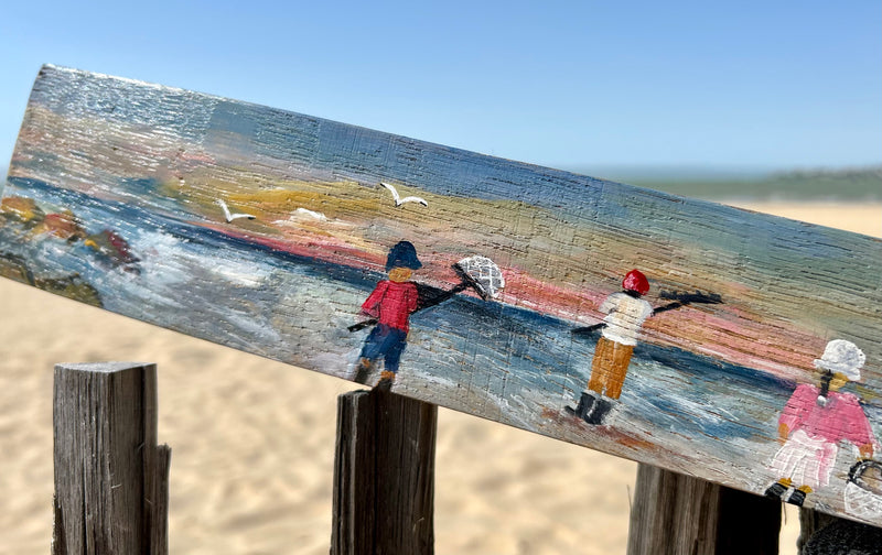 Peinture sur 1/2 douelle - pêche à la crevette