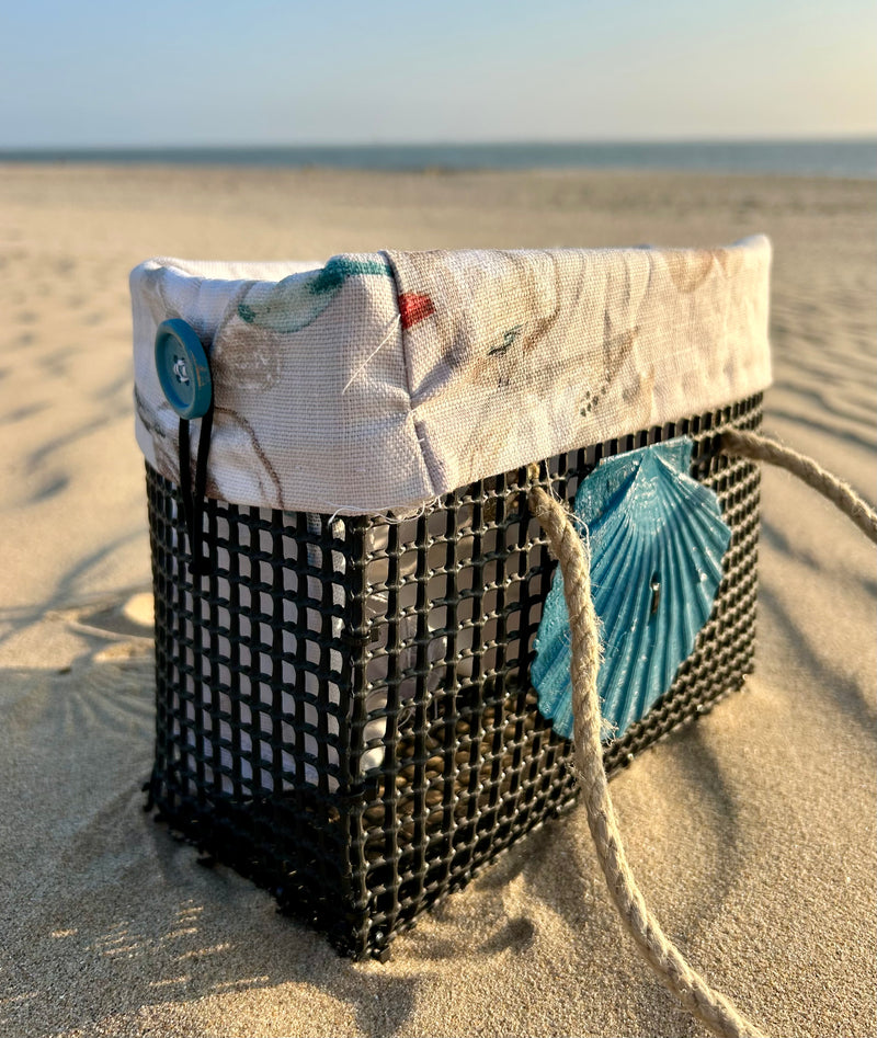 Petit panier en poche ostréicole, avec habillage tissu