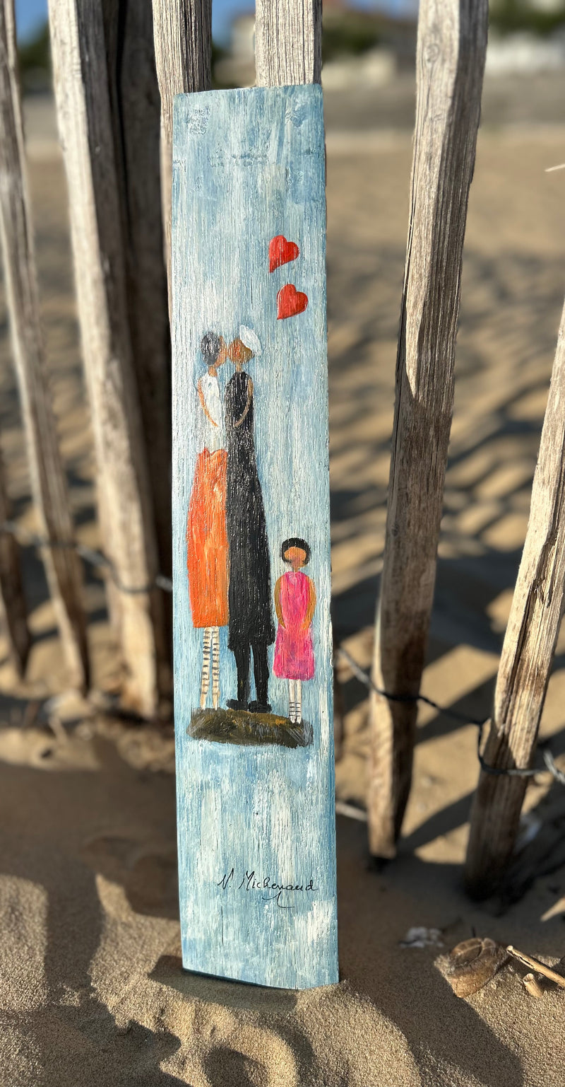 Peinture sur 1/2 douelle - "Les Amoureux du Bord de Mer"