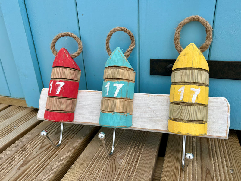 Patère murale en bois - Style bord de mer - 2 à 4 crochets métalliques