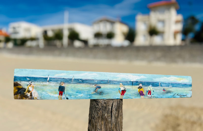 Peinture sur 1/2 douelle - "Scène de plage"