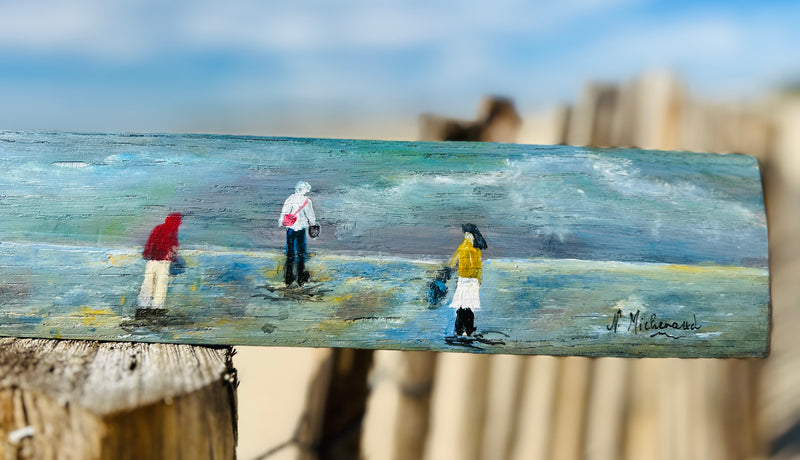 Peinture sur 1/2 douelle - "Scène de plage"