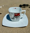 Tasse à café motif carrelet & sa soucoupe