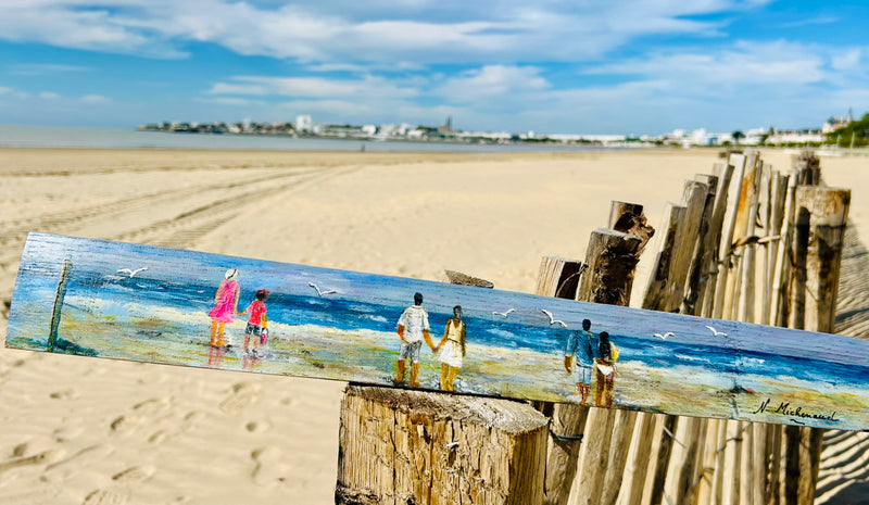 Peinture sur 1/2 douelle - "Scène de plage"