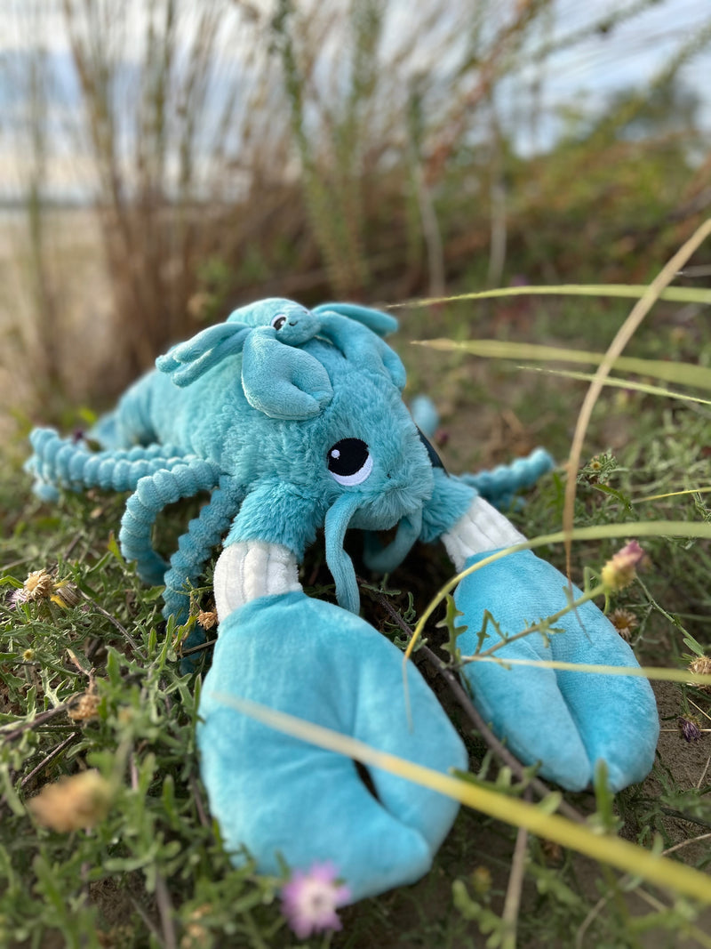 Peluche homard "I love you" maman et son bébé bleu aqua