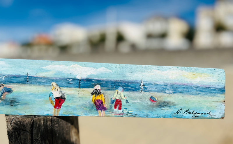 Peinture sur 1/2 douelle - "Scène de plage"