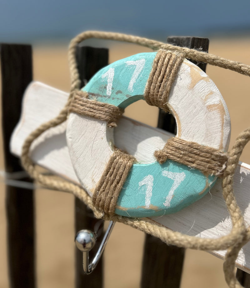 Patère murale en bois - Style bord de mer - 2 à 4 crochets métalliques