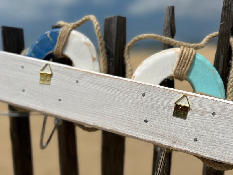 Patère murale en bois - Style bord de mer - 2 à 4 crochets métalliques