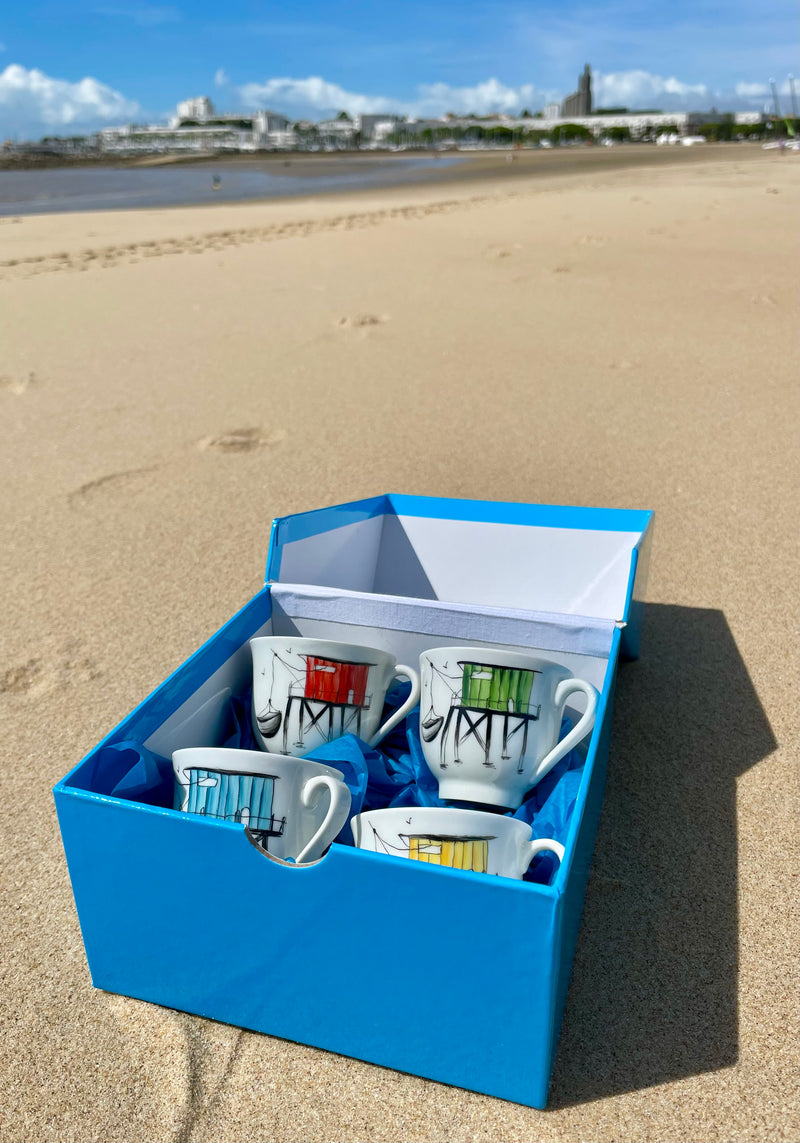 Coffret de 4 tasses à café motif carrelet
