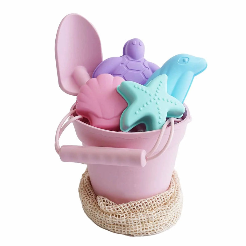 Jouets de plage en silicone (seau, pelle et 4 accessoires)